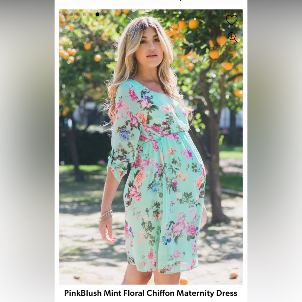 PinkBlush Mint Floral Chiffon Maternity Dress